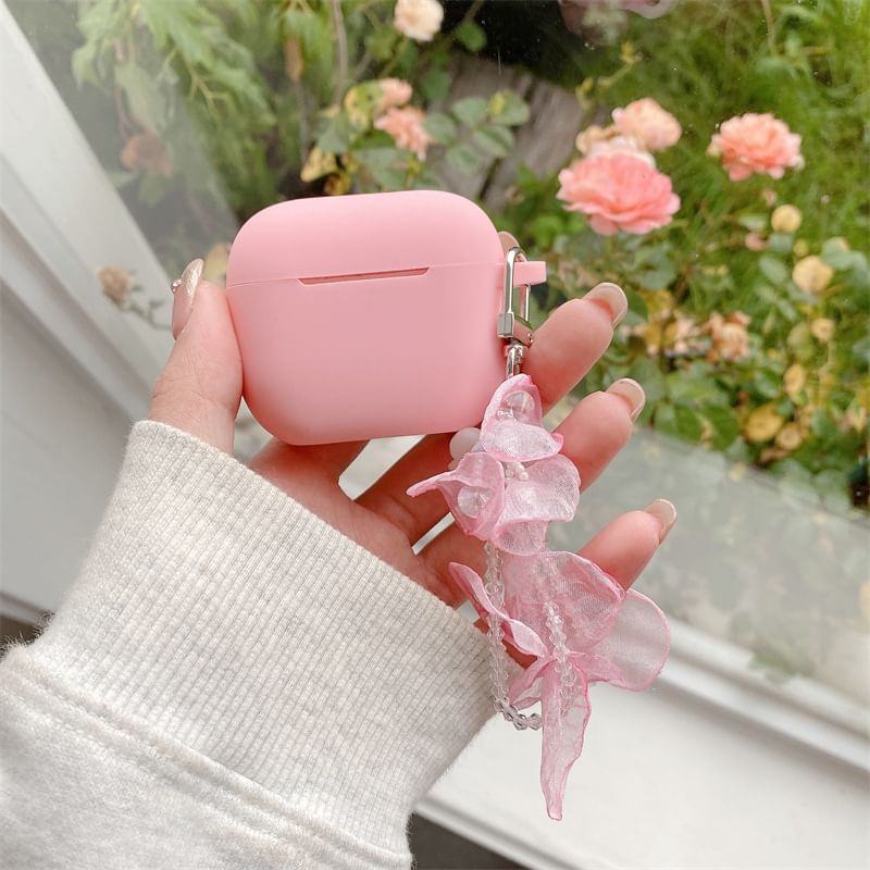 Plain Apple AirPods / Pro Earphone Case Skin with Petal Faux Pearl Charm