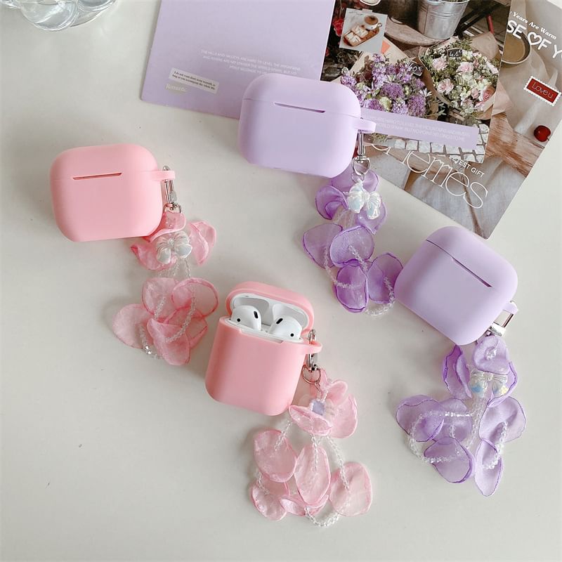 Plain Apple AirPods / Pro Earphone Case Skin with Petal Faux Pearl Charm