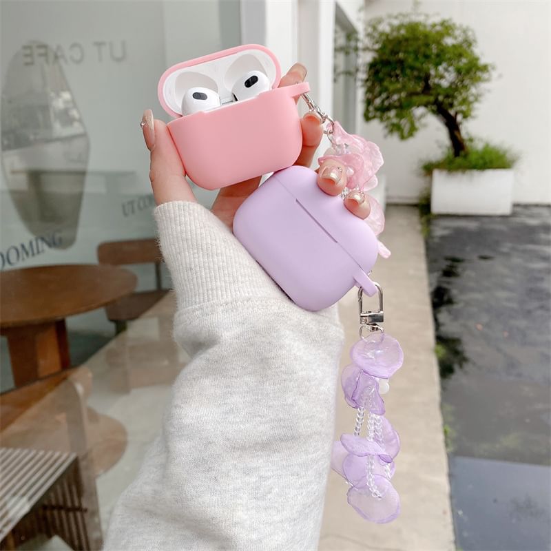 Plain Apple AirPods / Pro Earphone Case Skin with Petal Faux Pearl Charm