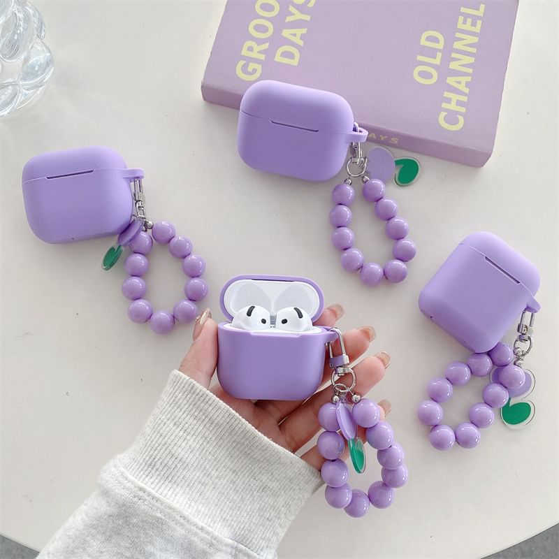Plain Apple AirPods / Pro Earphone Case Skin with Tulip Bead Strap