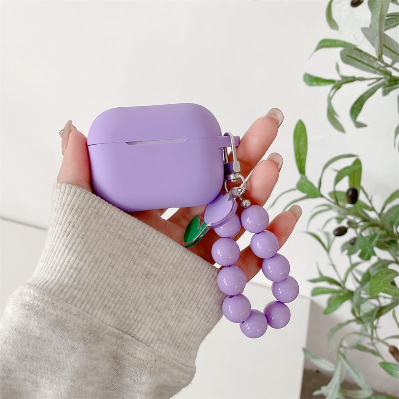 Plain Apple AirPods / Pro Earphone Case Skin with Tulip Bead Strap