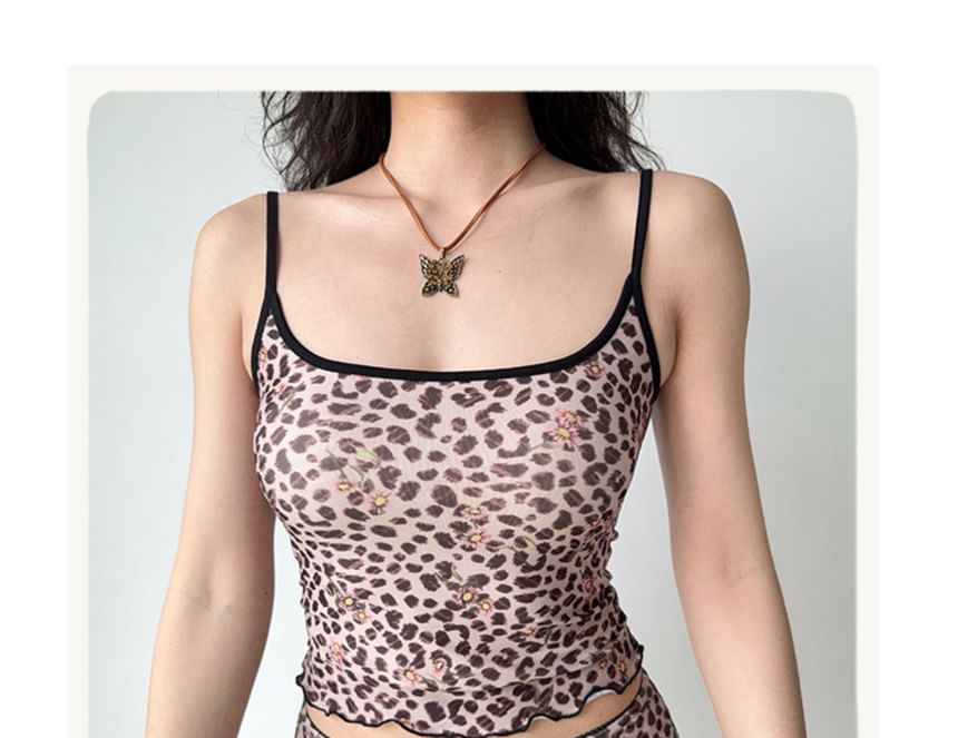 Leopard-Printed Scoop-Neck Spaghetti-Strap Cami with High-Rise A-Line Skirt