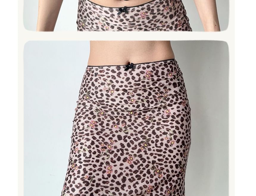 Leopard-Printed Scoop-Neck Spaghetti-Strap Cami with High-Rise A-Line Skirt