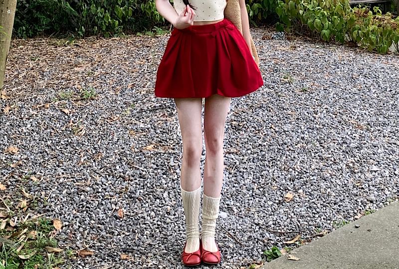 Heart Jacquard Cropped Knit Top with Striped Trim and Bow Mini Skirt