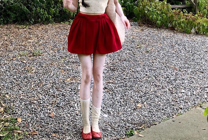 Heart Jacquard Cropped Knit Top with Striped Trim and Bow Mini Skirt