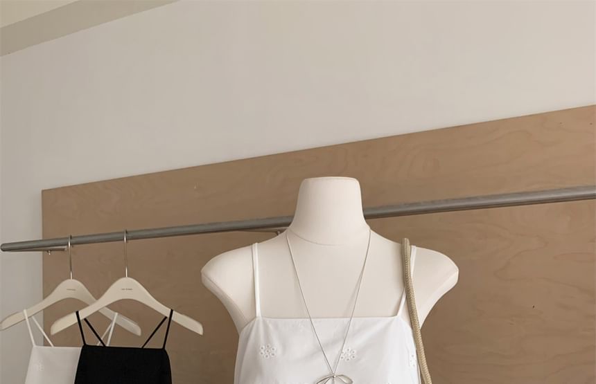 Pointelle Spaghetti-Strap Plain Camisole Top