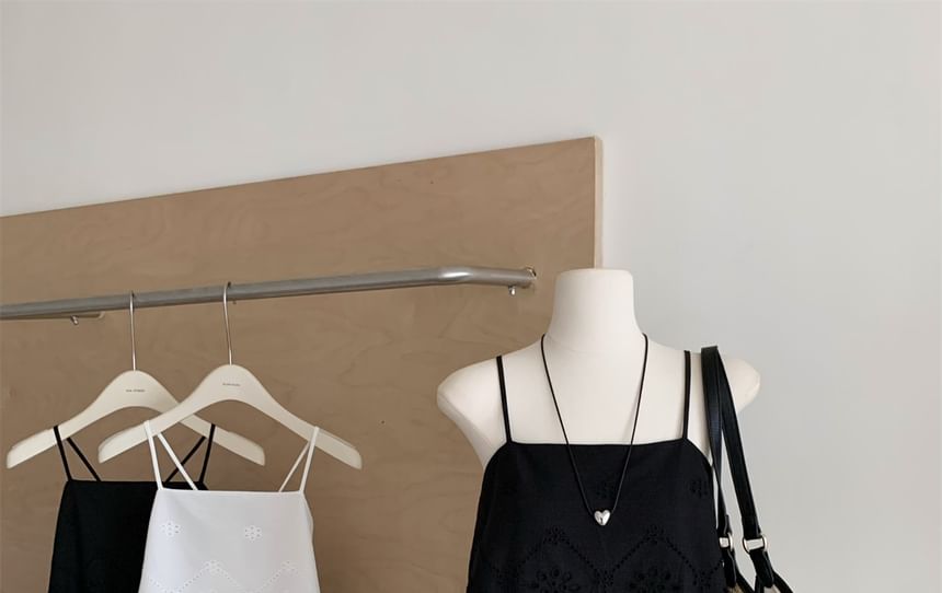 Pointelle Spaghetti-Strap Plain Camisole Top