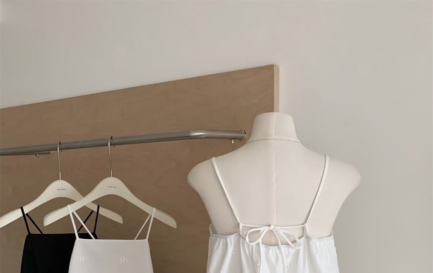 Pointelle Spaghetti-Strap Plain Camisole Top