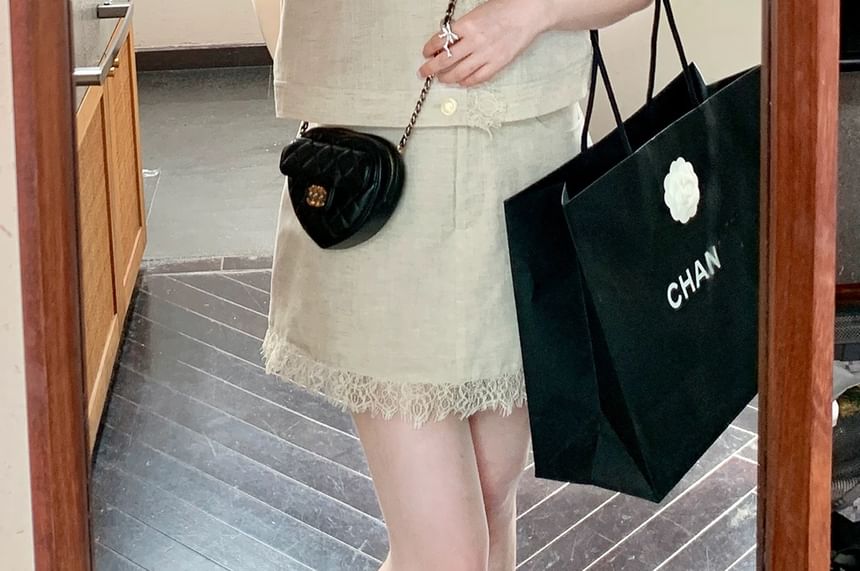Sleeveless Lace Shirt & Mini Skirt Set