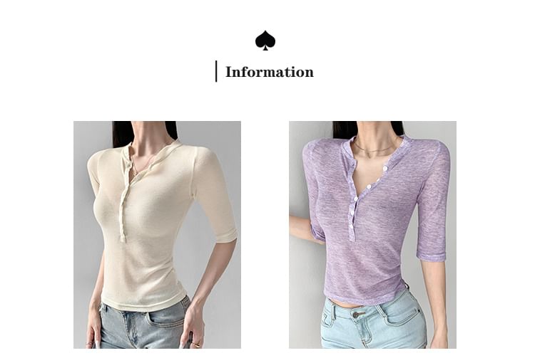 Slim-Fit Henley Elbow-Sleeved T-Shirt
