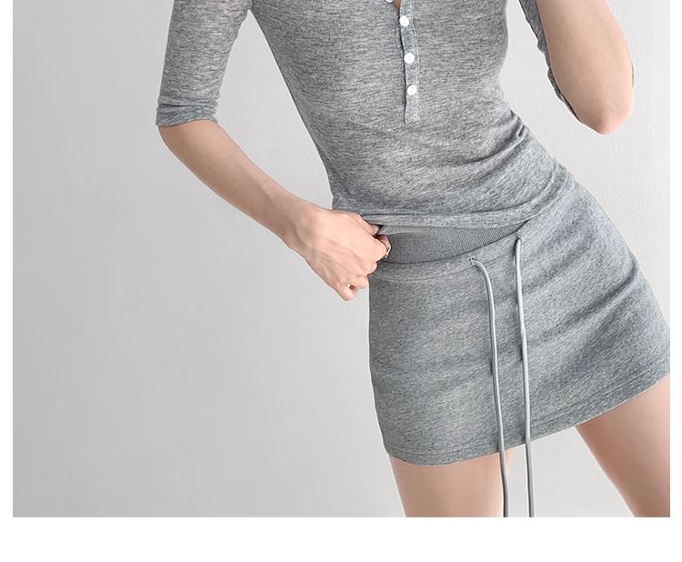 Slim-Fit Henley Elbow-Sleeved T-Shirt
