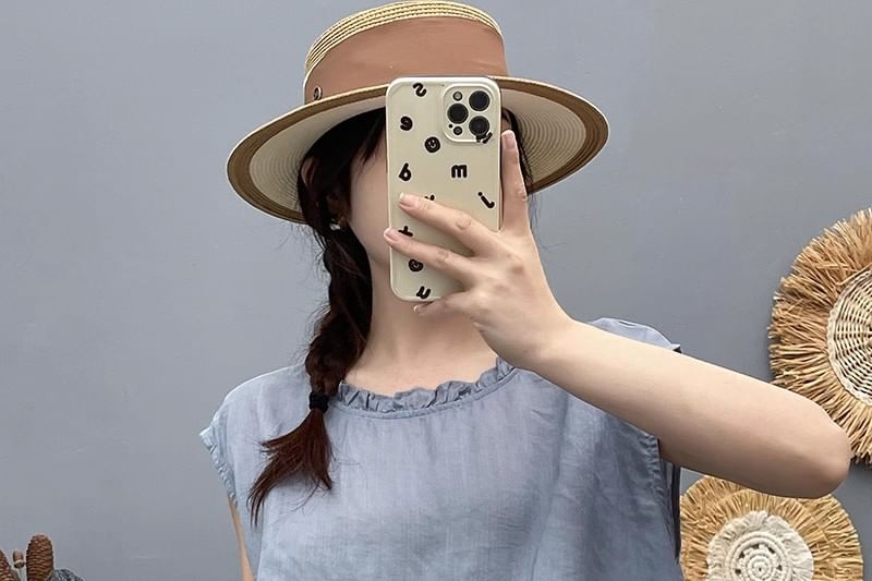Plain Frilled Crew-Neck Cap-Sleeved Top