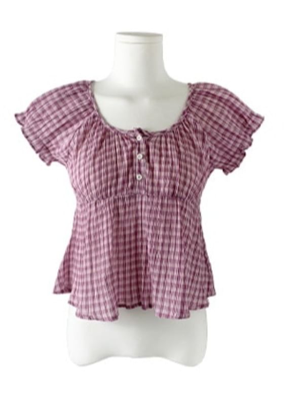 Plaid Peplum Short-Sleeved Blouse