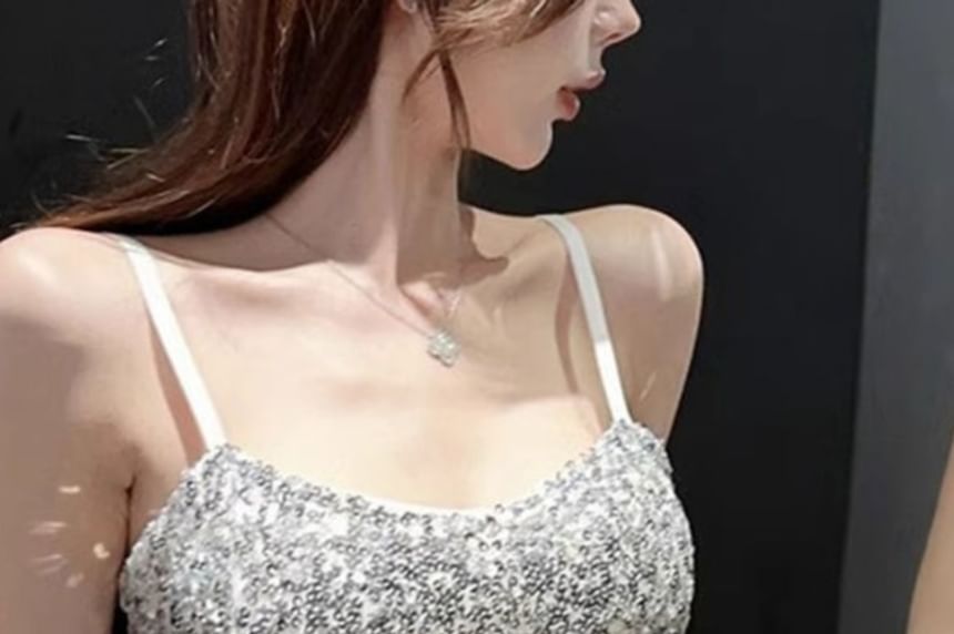 Padded Sequin Cropped Camisole Top