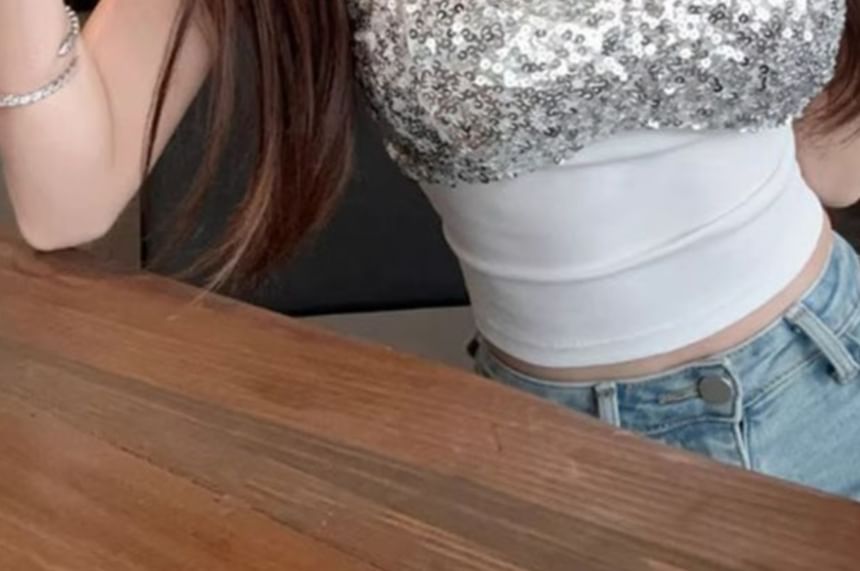 Padded Sequin Cropped Camisole Top
