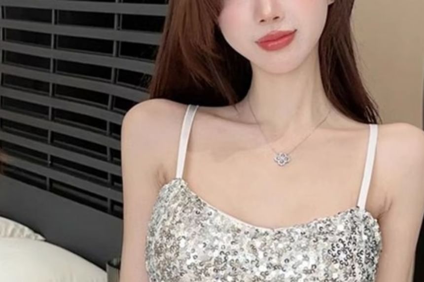 Padded Sequin Cropped Camisole Top