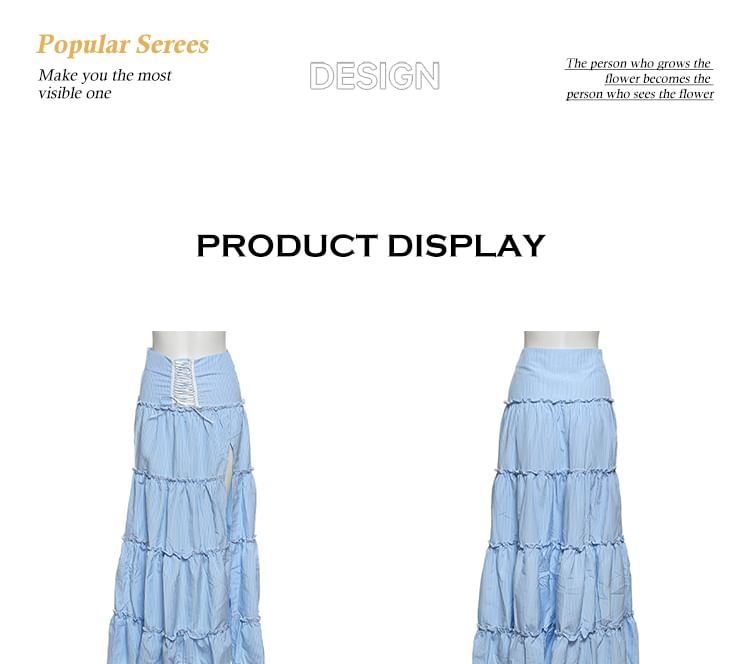 Striped Off-Shoulder Cropped Top with High-Waisted Maxi A-Line Skirt