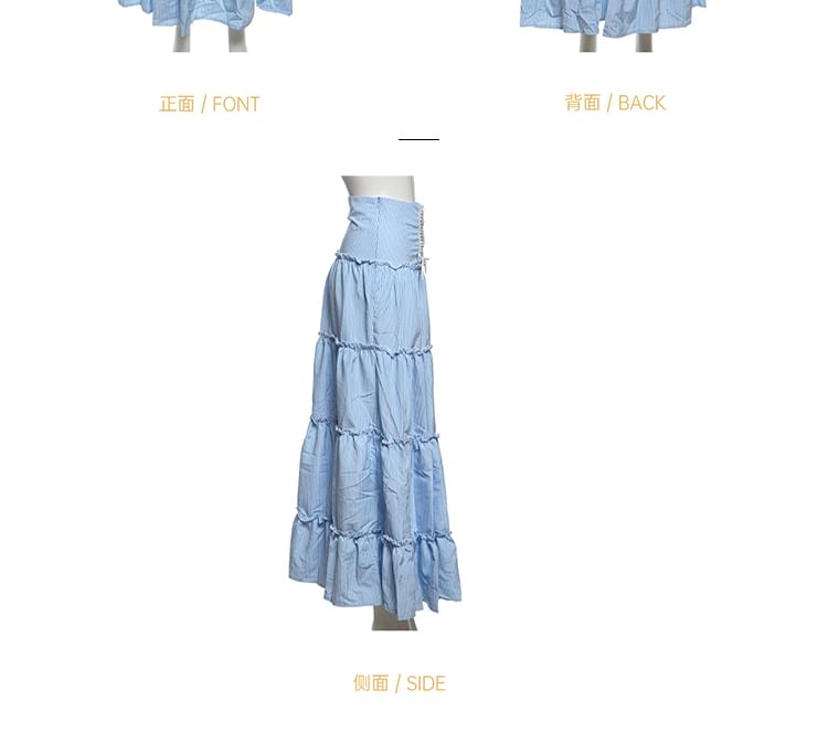 Striped Off-Shoulder Cropped Top with High-Waisted Maxi A-Line Skirt