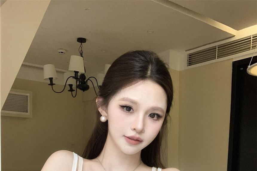 Two-Tone Lace Panel Mesh Camisole Top