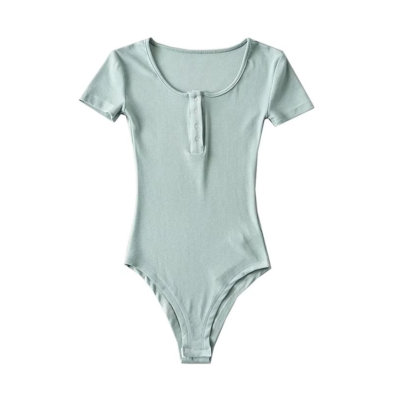 Scoop-Neck Short-Sleeved Plain Bodysuit Top