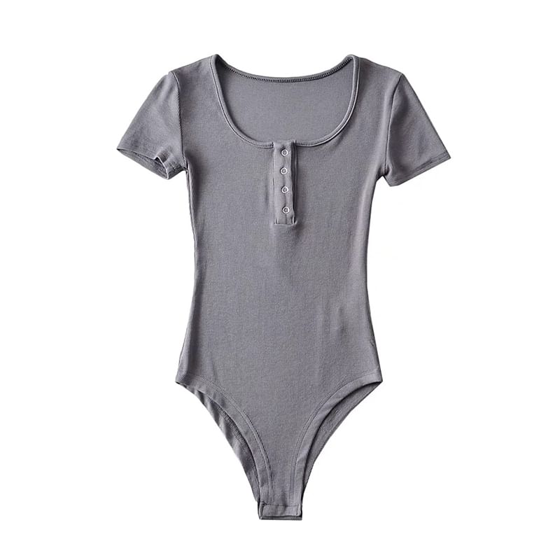 Scoop-Neck Short-Sleeved Plain Bodysuit Top