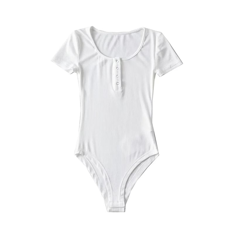Scoop-Neck Short-Sleeved Plain Bodysuit Top