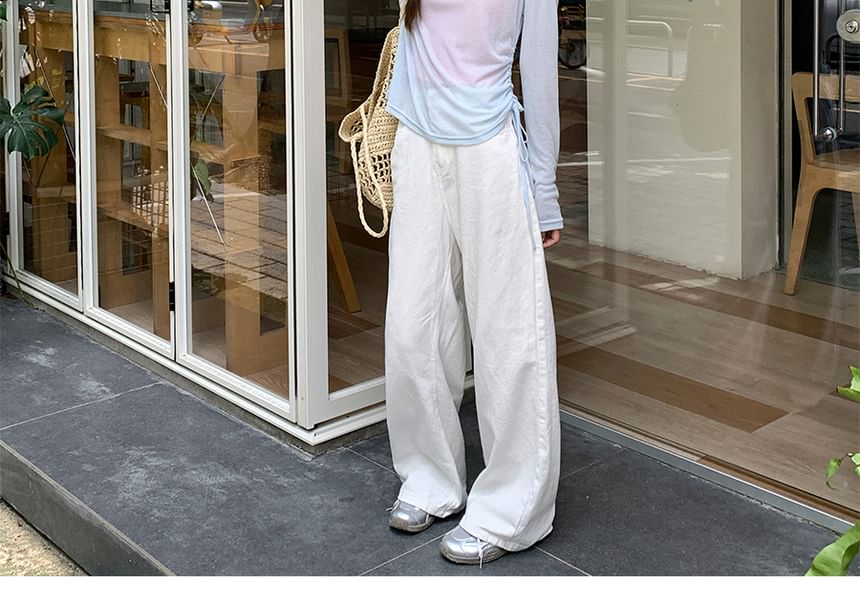 Long-Sleeved Scoop-Neck Plain Top with Halter Tank Set