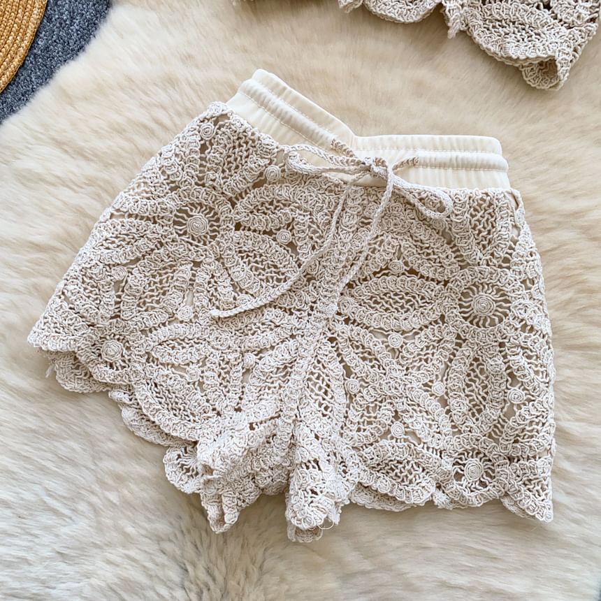 Sleeveless Lace Cropped Top and Shorts Set