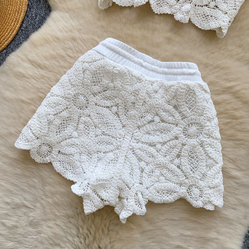 Sleeveless Lace Cropped Top and Shorts Set