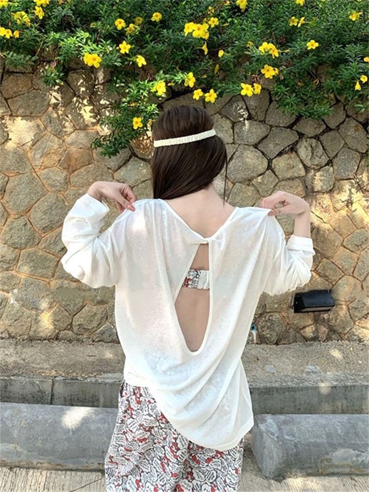 Plain Open-Back Long-Sleeved Tee