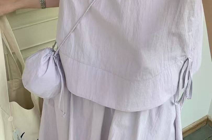 Plain Crew-Neck Sleeveless Top, Crossbody Bag & High-Rise Maxi A-Line Skirt Set