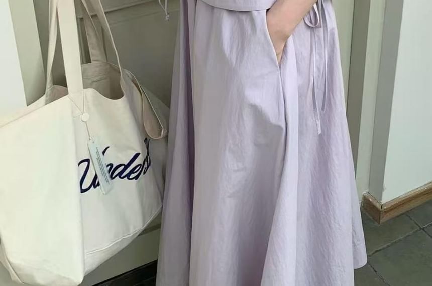 Plain Crew-Neck Sleeveless Top, Crossbody Bag & High-Rise Maxi A-Line Skirt Set