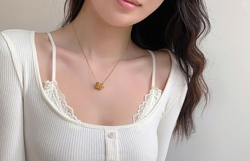 Mock Two-Piece Long Sleeve Scoop Neck Lace Trim Ribbed Tee