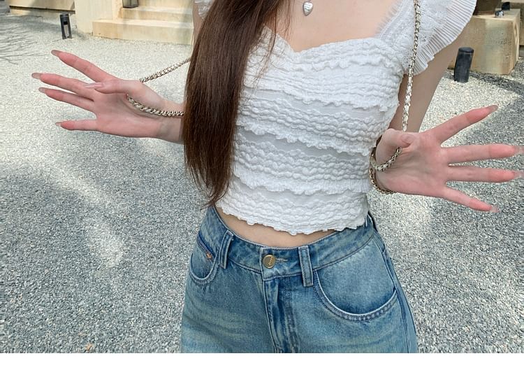 Smocked Ruffled Lace Crop Camisole Top