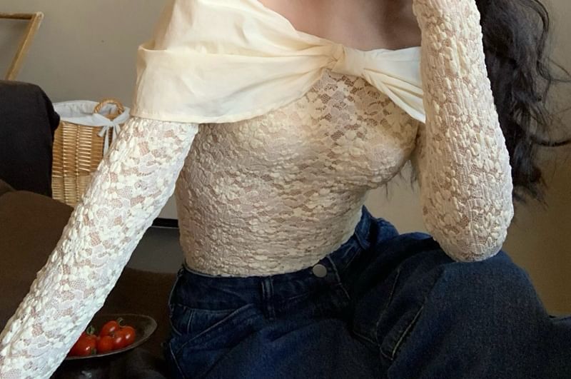 Off Shoulder Long-Sleeve Lace Top