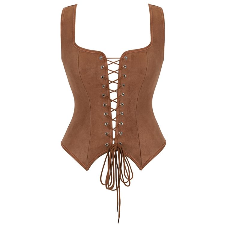Sleeveless Square Neck Lace Up Bustier Top