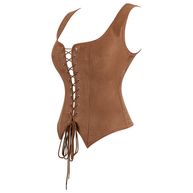 Sleeveless Square Neck Lace Up Bustier Top