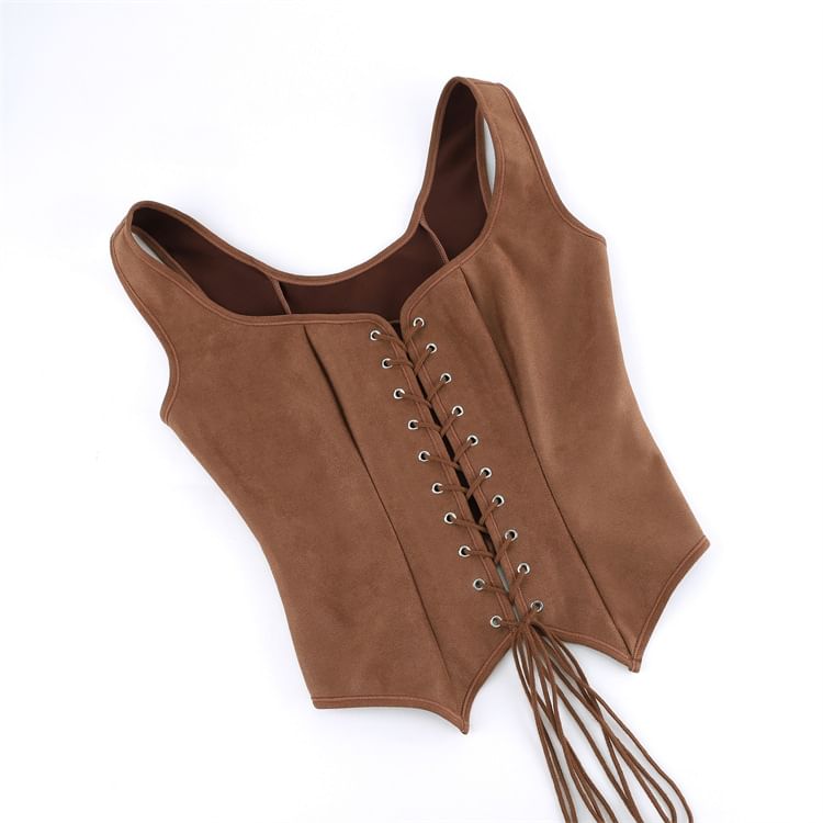 Sleeveless Square Neck Lace Up Bustier Top