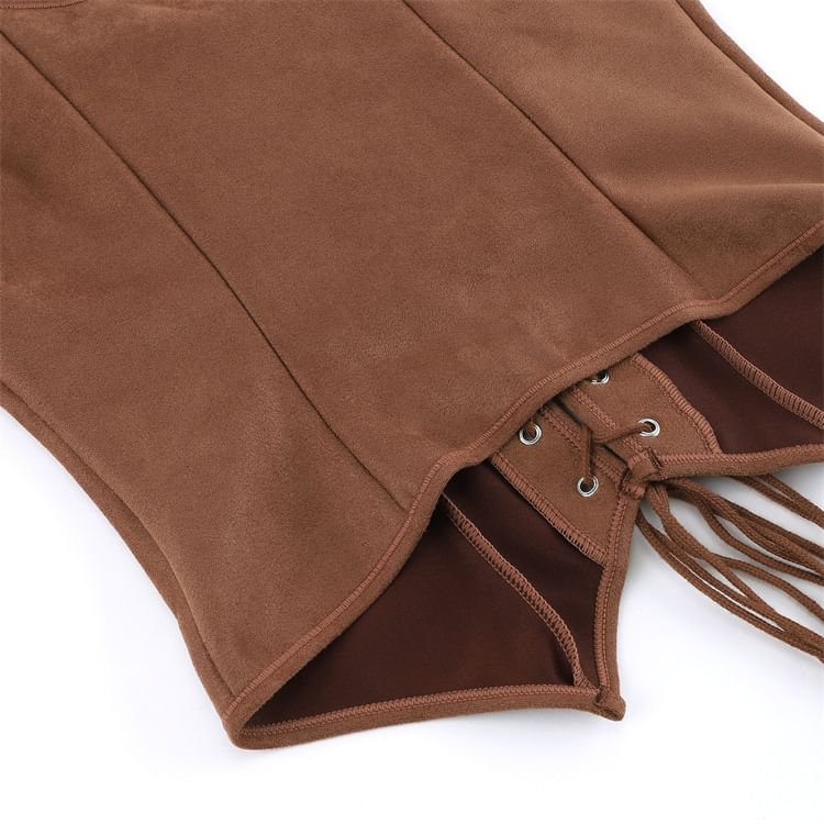 Sleeveless Square Neck Lace Up Bustier Top