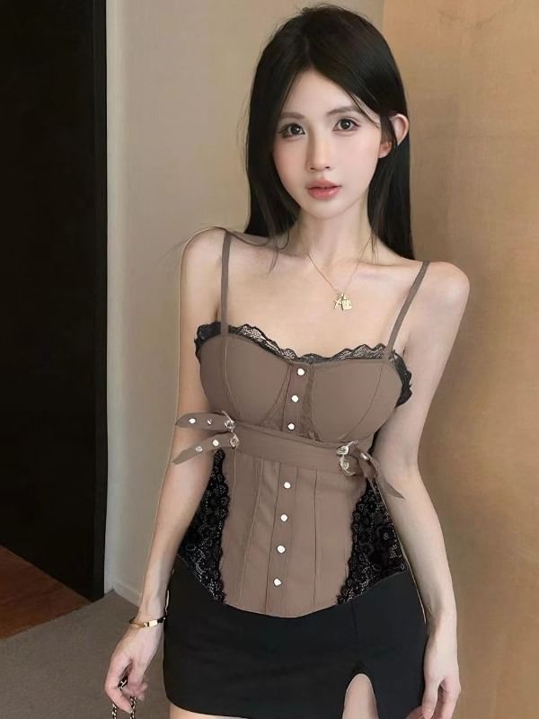 Padded Lace Cami with Buckled Panels