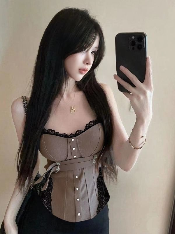 Padded Lace Cami with Buckled Panels