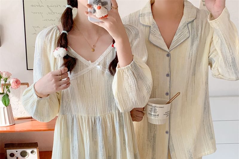 Couple Matching Long-Sleeve Tie Dye Pajama Top / Pants / Dress / Set