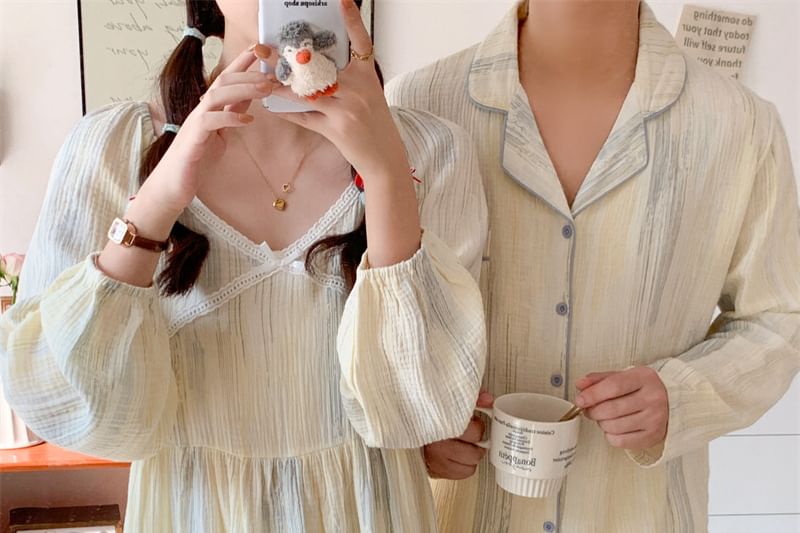 Couple Matching Long-Sleeve Tie Dye Pajama Top / Pants / Dress / Set