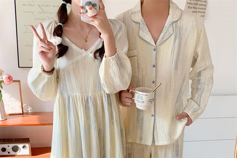 Couple Matching Long-Sleeve Tie Dye Pajama Top / Pants / Dress / Set