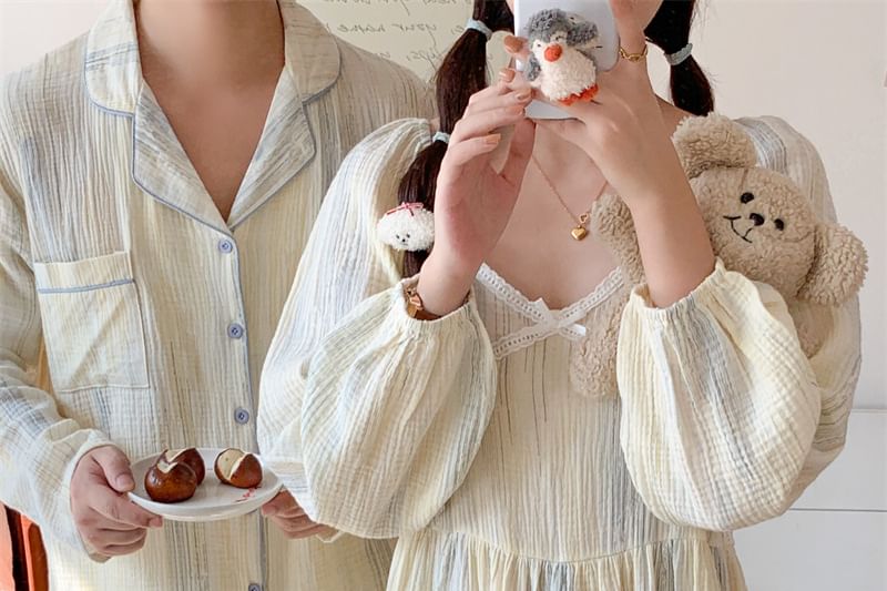 Couple Matching Long-Sleeve Tie Dye Pajama Top / Pants / Dress / Set