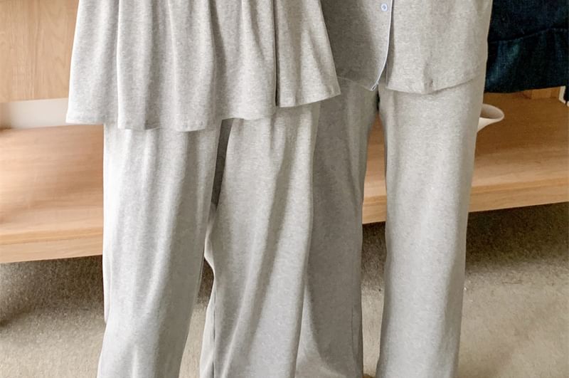Couple Matching Pajama Set: Long-Sleeve V-Neck Top + Pants