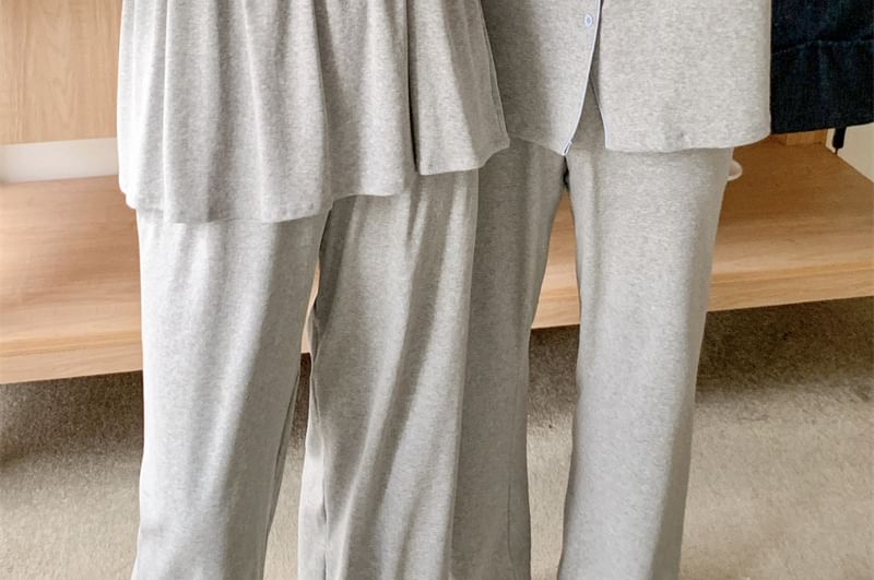 Couple Matching Pajama Set: Long-Sleeve V-Neck Top + Pants