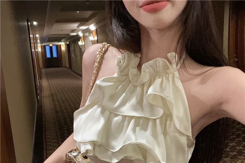 Halter Ruffle Crop Top & Pleated High-Waisted Skort