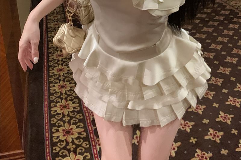 Halter Ruffle Crop Top & Pleated High-Waisted Skort