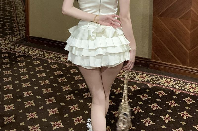 Halter Ruffle Crop Top & Pleated High-Waisted Skort